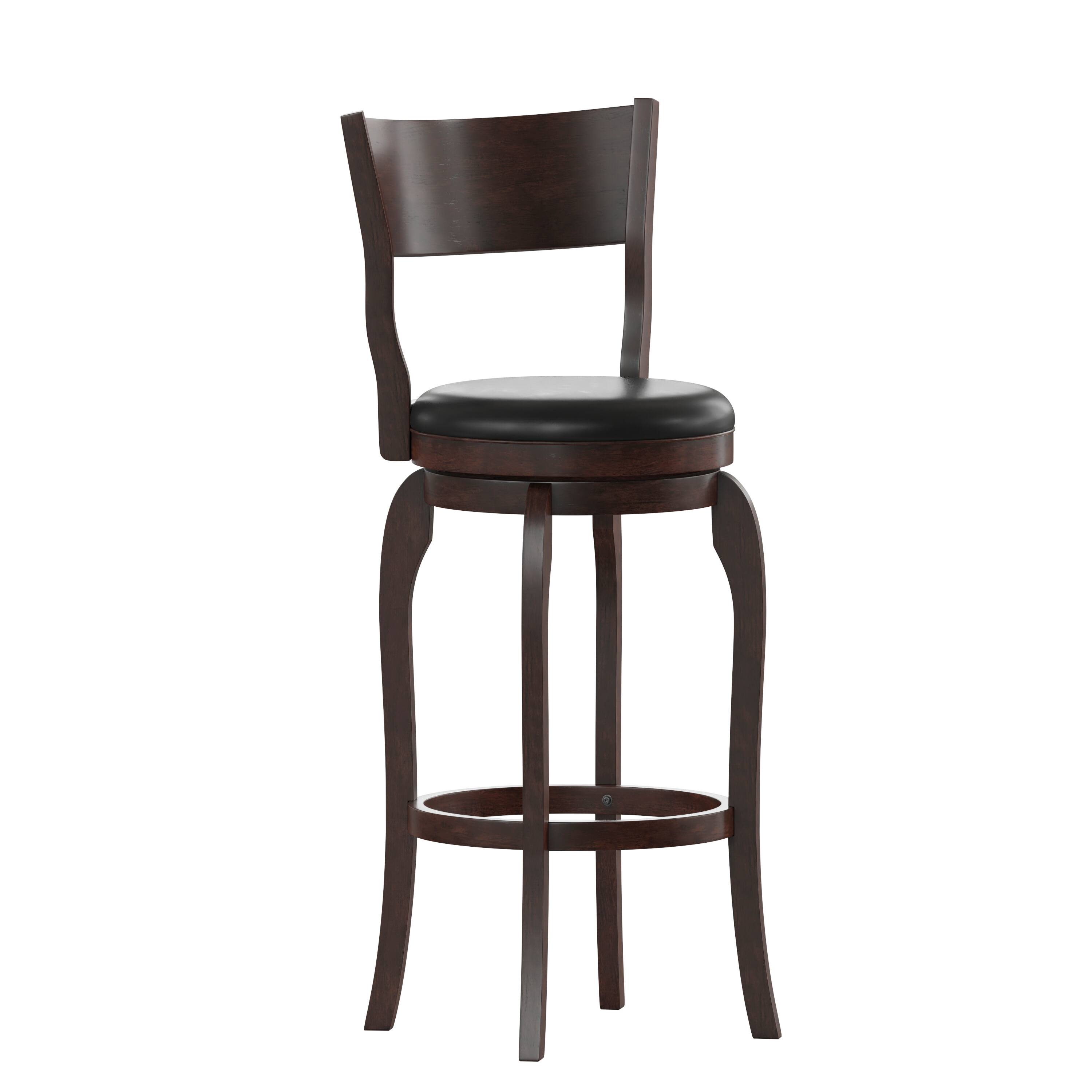 Alt View 1. Emma + Oliver - Cale Classic Pub Style Swivel Wooden Barstool with Padded Faux Leather Seat - Black Vinyl/Espresso Frame.