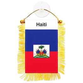 G128 - Haitian Fringed 3 x 5 in Double-Sided Flag for Car Rearview Mirror & Window - Blue, Red, Yellow