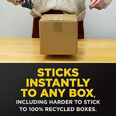 STICKS INSTANTLY TO ANY BOX, INCLUDING HARDER TO STICK TO 100% RECYCLED BOXES.