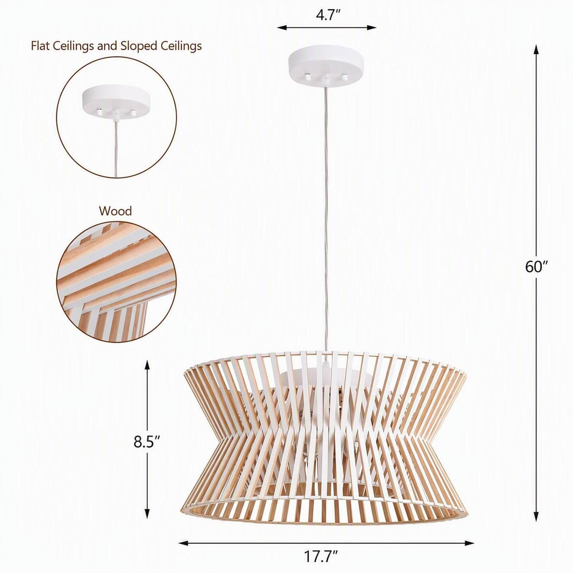 4.7"  
Flat Ceilings and Sloped Ceilings  
Wood  
60"  
8.5"  
17.7"