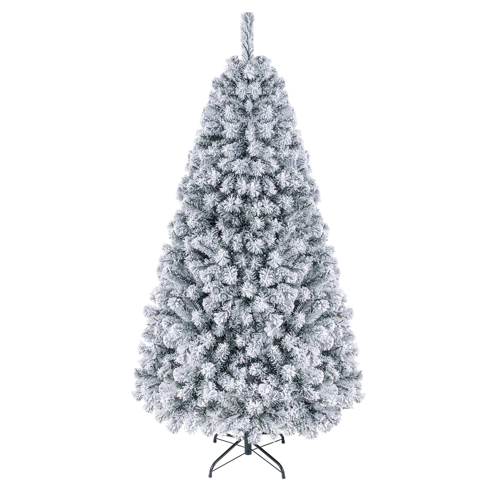 Alt View 9. Costway - 6 FT Pre-Lit Flocked Cedar Christmas Tree Hinged - Green /White.