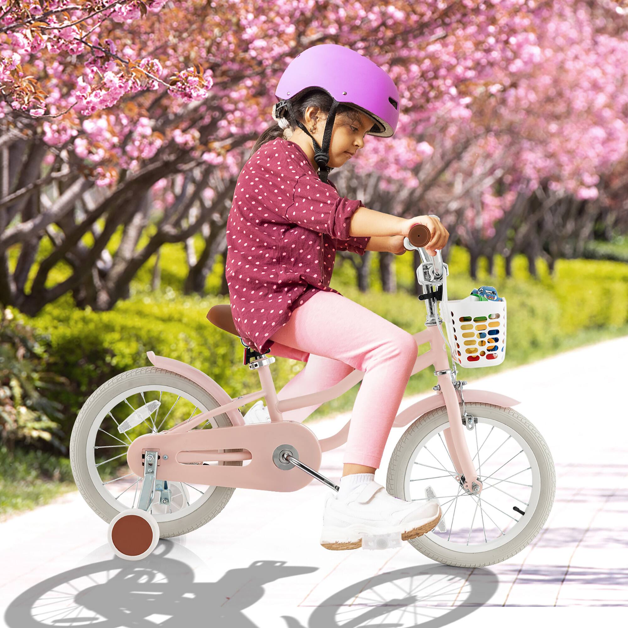 Alt View 3. Gymax - Gymax 16'' Kids Bicycle Children's Training Bicycle w/ Removable Training Wheels & Basket Pink - Pink.