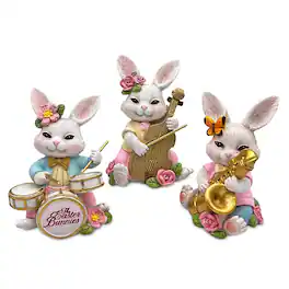 OrnamentallyYou - Easter Bunny Band Trio Set of Three Figurines, 3.5" Rabbit Statue - Multicolored