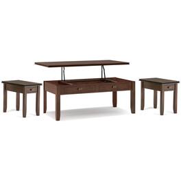 Simpli Home - Artisan 46 inch Coffee Table with 14 inch End Tables (Set of 3) - Russet Brown