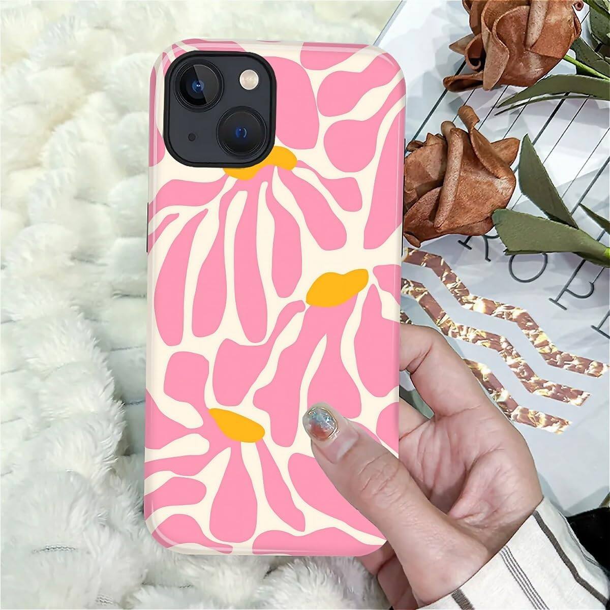 Alt View 6. Finnhomy - Smartphone Case for iPhone 15 Dual Layer Protective Phone Case Shockproof Anti Slip Slim Cover - A-Matisse Pink Flower.