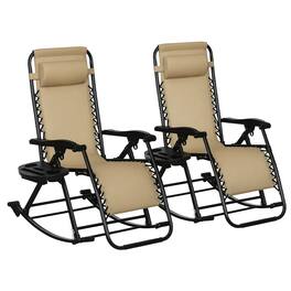 Outsunny - Outdoor Rocking Chairs Foldable Reclining Zero Gravity Lounge Rockers w/ Pillow Cup & Phone Holder - Beige