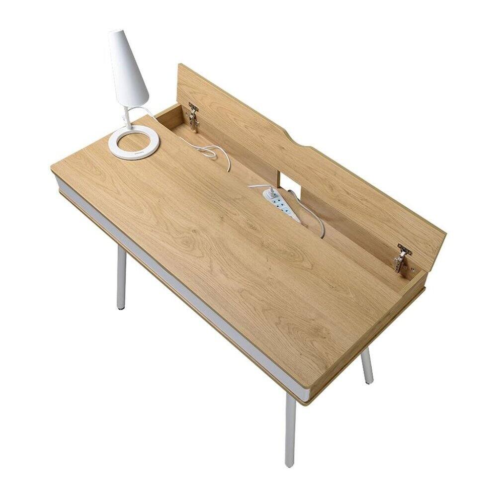 Alt View 1. FurniFact - Light Brown Wood Desk With 1 Drawer, White Frame Compact Writing Desk For Home - Green.