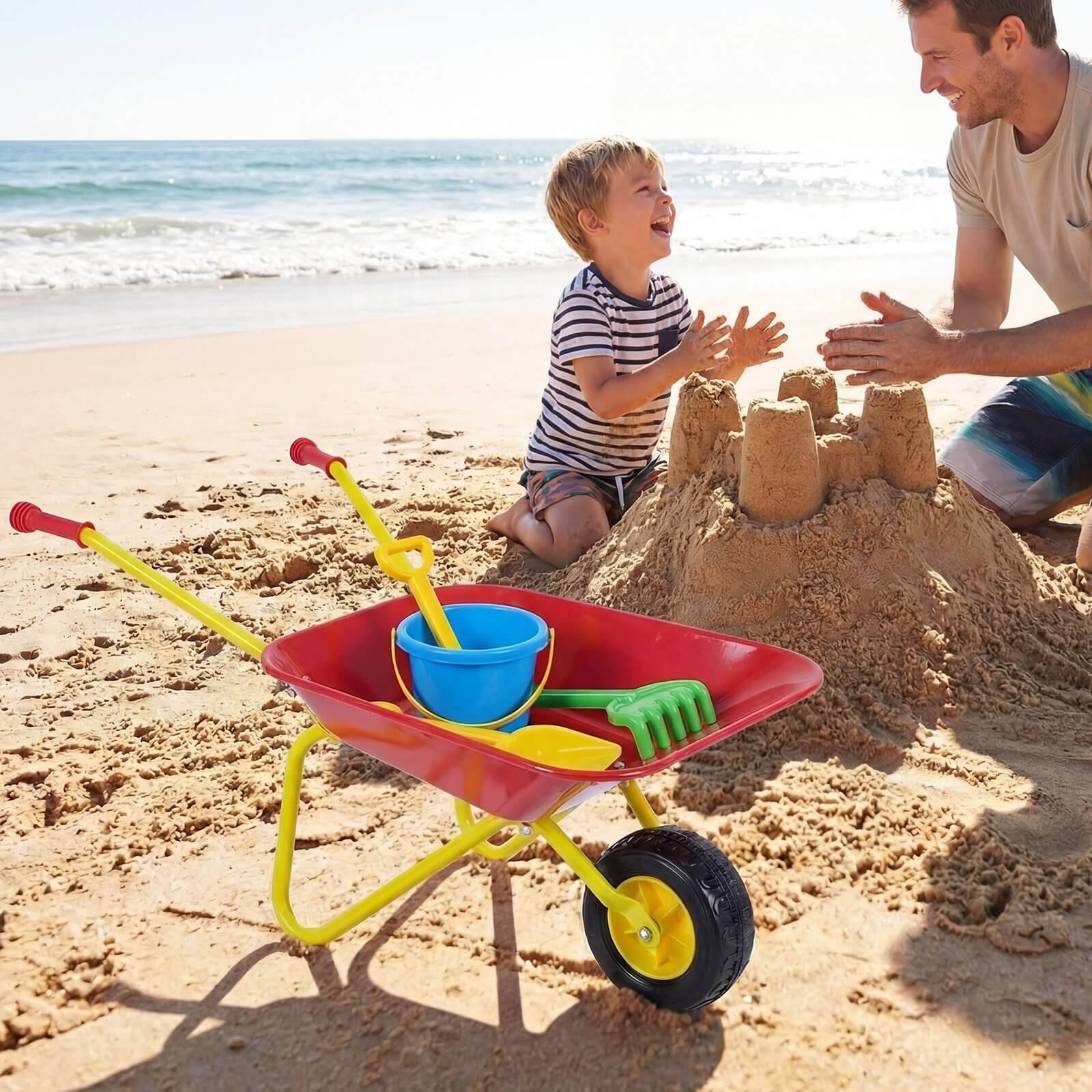Alt View 5. Costway - Costway Kids Wheelbarrow, Children's Garden Cart with All-Terrain Wheels Indoor Outdoor - Red & Yellow.