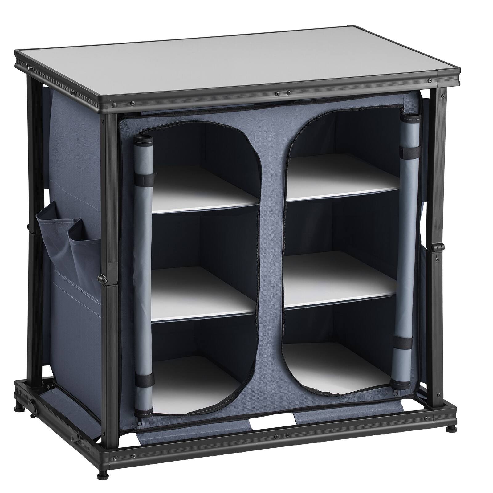 Alt View 5. VEVOR - Folding Camping Storage Cabinet, Outdoor Portable Aluminum Lightweight Table, Quick Set-up Compact Kitchen Cook Station - Grey.