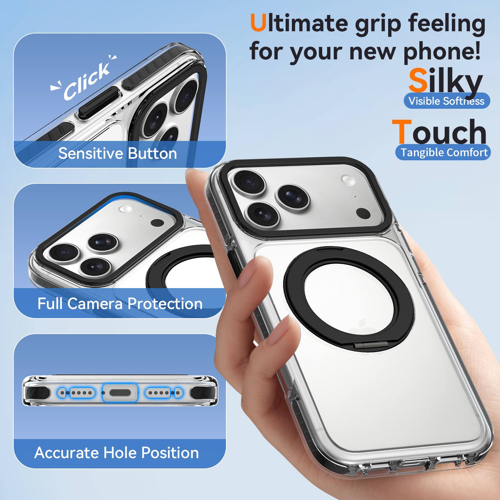 Click Sensitive Button

Ultimate grip feeling for your new phone! Silky Visible Softness Touch Tangible Comfort

Full Camera Protection

Accurate Hole Position