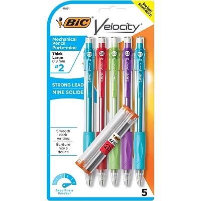 Nouvel aspect!  
BIC Velocity Mechanical Pencil  
Porte-mine Thick  
Large 0.9 mm  
#2  
STRONG LEAD  
MINE SOLIDE  
Smooth dark writing  
écriture noire douce  
#2H  
5