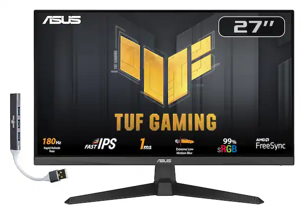 ASUS 27" GAMING TUF BEANN TORM DOCKETORM DOCK I --4 172 180Hz Rapid Refresh Rate TUF GAMING IPS 1ms 99% FAST ms sRGB Extreme Low Motion Blur AMD2 FreeSync ASUS