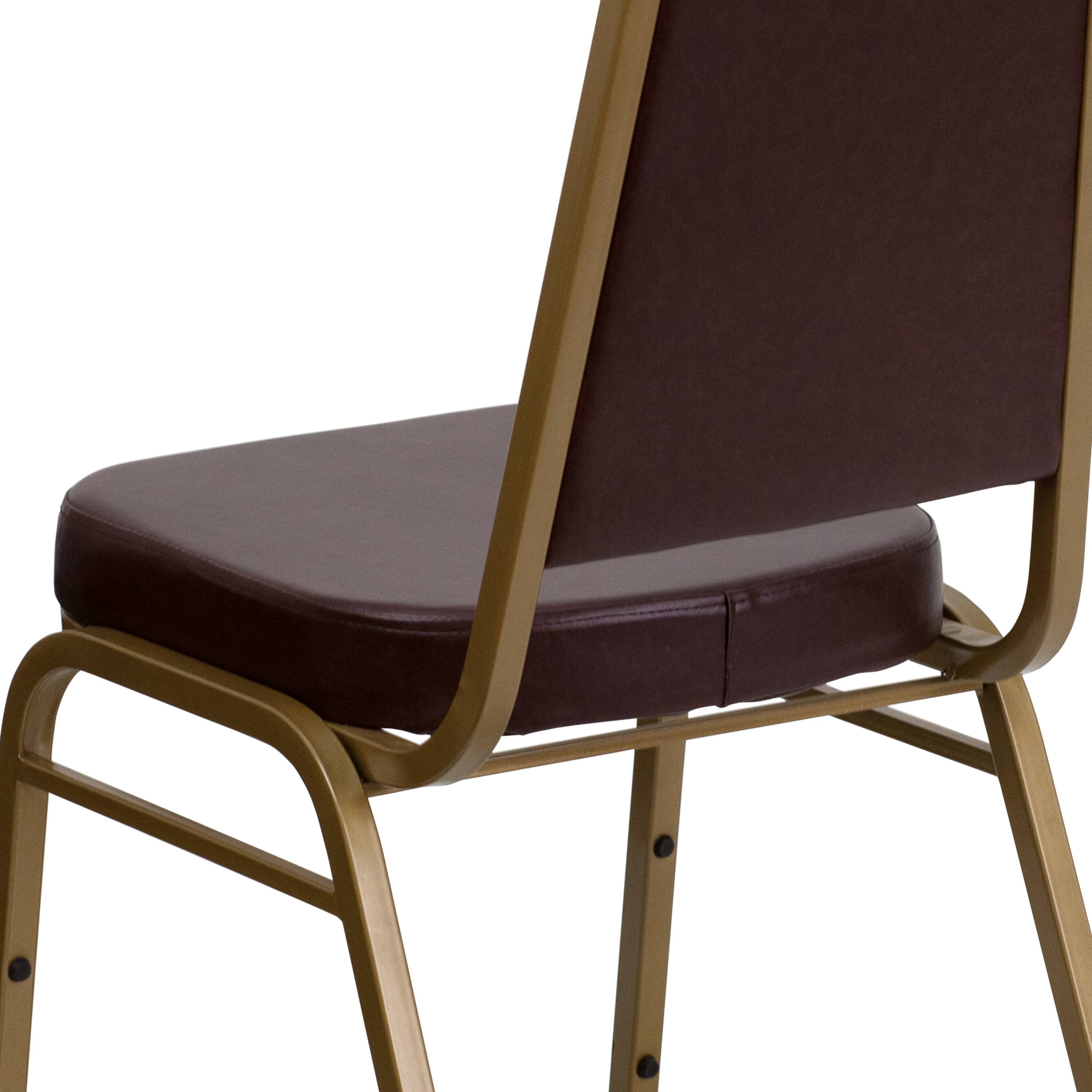 Alt View 16. Alamont Home - HERCULES Series Trapezoidal Back Stacking Banquet Chair with 2.5" Thick Seat - Brown Vinyl/Gold Frame.