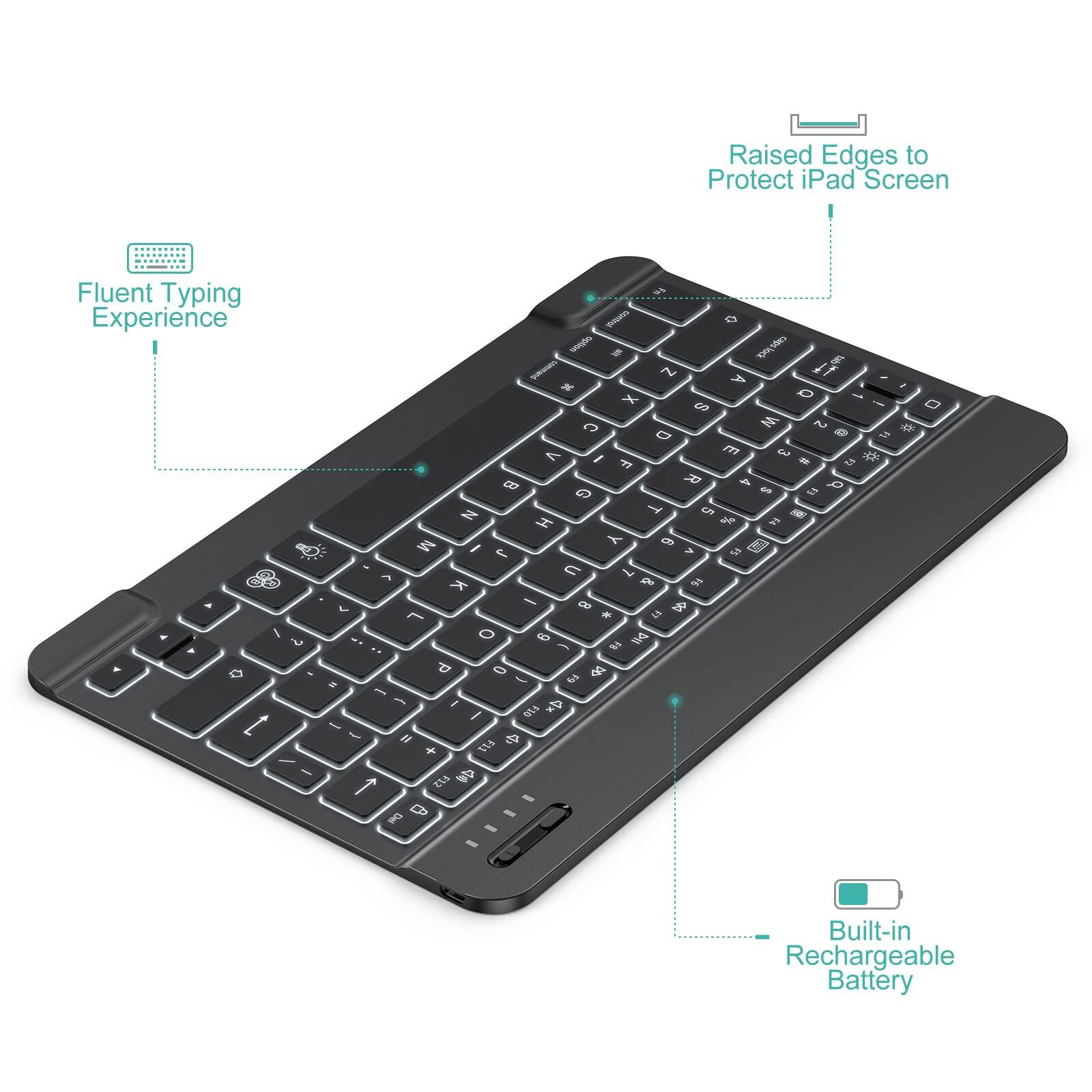 - Fluent Typing Experience
- Raised Edges to Protect iPad Screen
- Built-in Rechargeable Battery