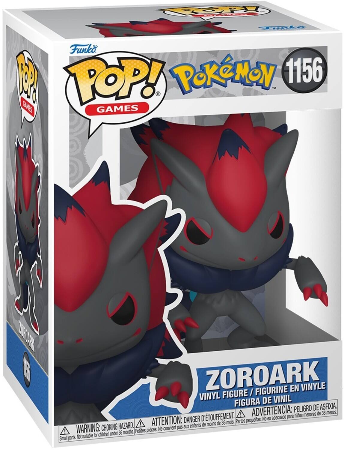 Funko POP! Games  
Pokémon 1156  
Zoroark  
Vinyl Figure / Figurine en Vinyle / Figura de Vinil  
Warning: Choking Hazard. Small parts. Not suitable for children under 36 months.  
Attention: Danger d'étouffement. Ne convient pas aux enfants de moins de 36 mois.  
Advertencia: Peligro de asfixia. No es adecuado para niños menores de 36 meses.