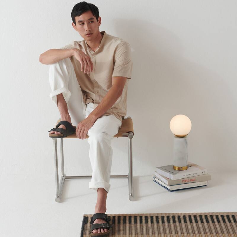 Alt View 4. Brightech - Aspen LED Modern Contemporary Round Globe Dimmable Bedside Nightstand Desk Lamp with Fast Charging USB Port - Glossy White Marble.