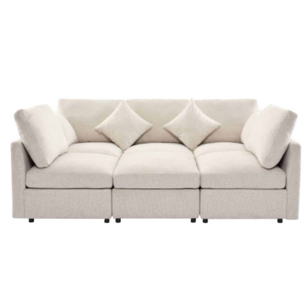 Alt View 5. LUCKY ONE - 86.6" Modular Sectional Sofa U-Shape L-Shape w/ Movable Ottoman 2 USB Ports - Beige.