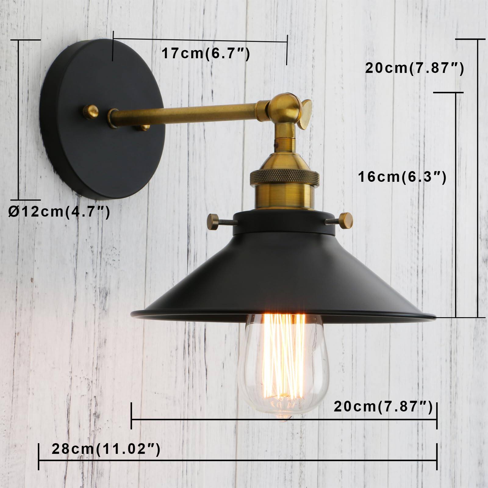 - Diameter of the base: 12 cm (4.7")
- Length of the arm: 17 cm (6.7")
- Height of the lamp: 20 cm (7.87")
- Width of the lampshade: 20 cm (7.87")
- Height of the lampshade: 16 cm (6.3")
- Total height from base to bulb: 28 cm (11.02")