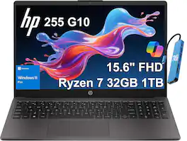 HP - 255 G10 15.6 FHD Laptop - AMD Ryzen 7 with 32GB Memory - 1TB SSD - Windows 11 Pro - Black