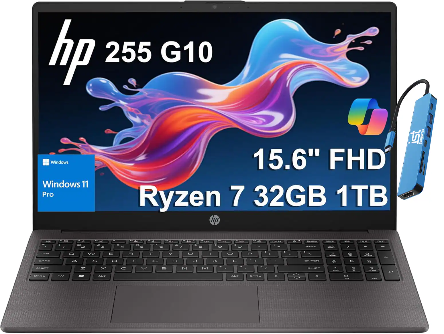 HP - 255 G10 15.6 FHD Laptop - AMD Ryzen 7 with 32GB Memory - 1TB SSD - Windows 11 Pro - Black