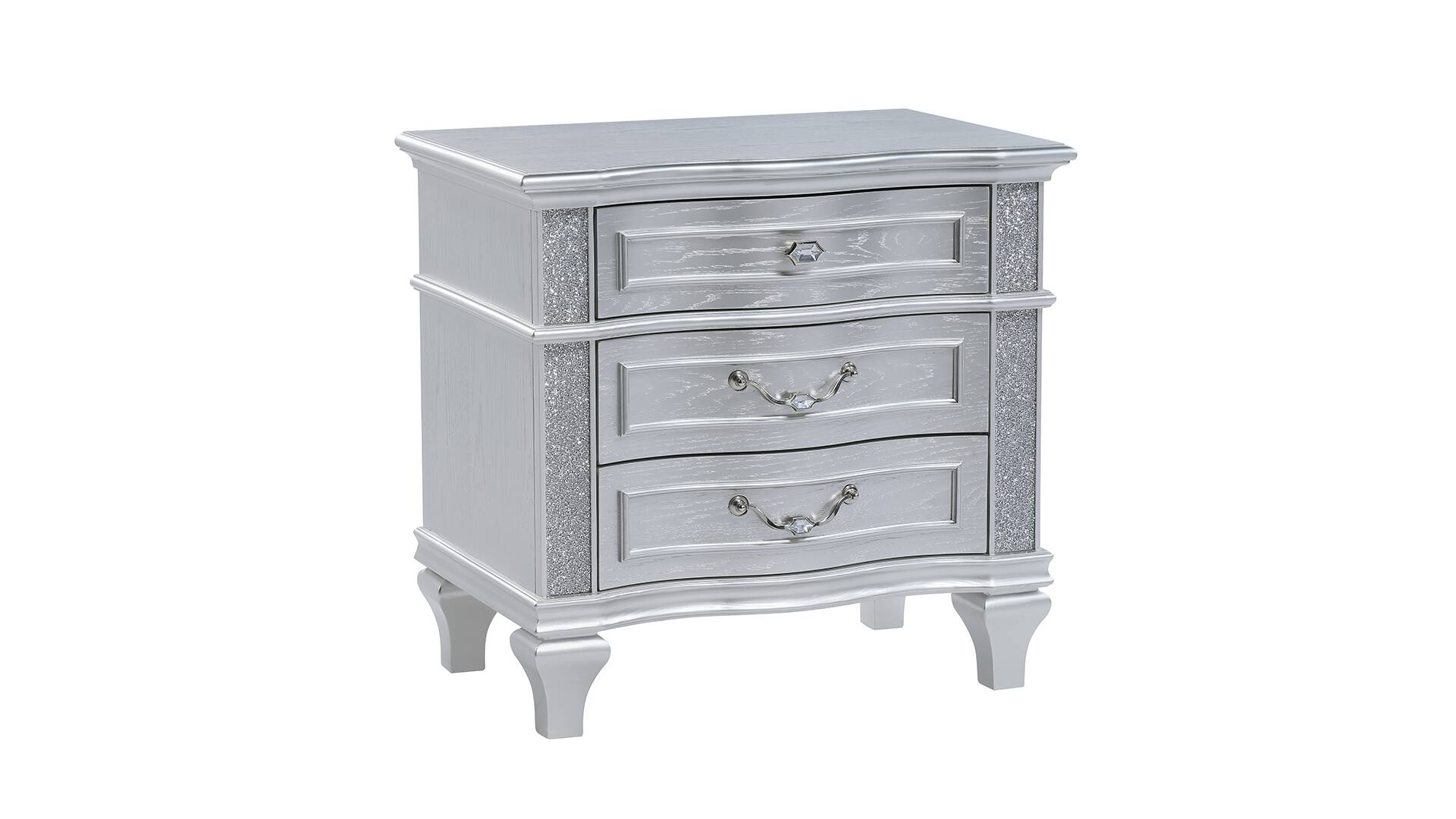 Tiramisubest - Contemporary Nightstand with Spacious Drawers and Crystal Accents, Made of Durable Wood - Silver