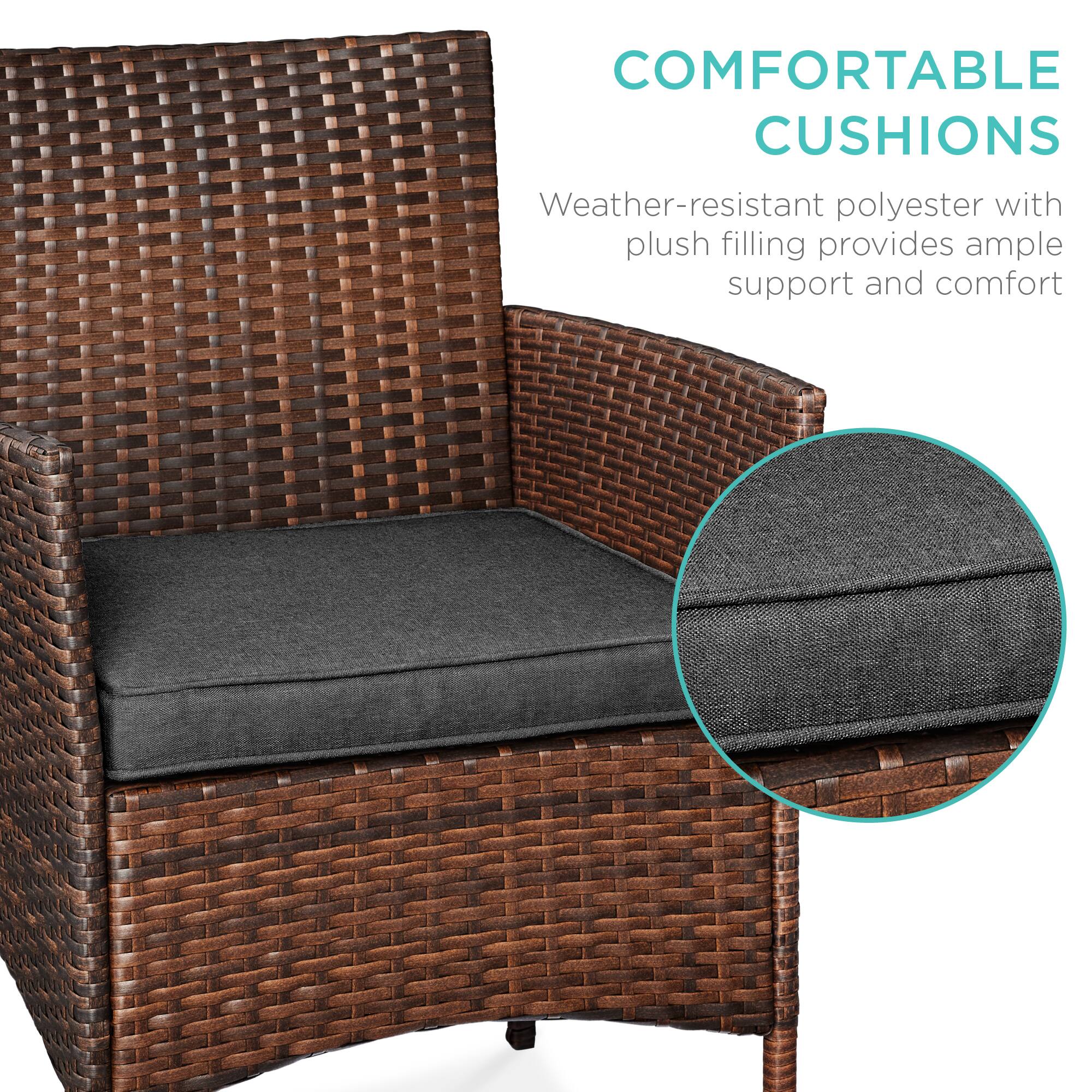 COMFORTABLE CUSHIONS

Weather-resistant polyester with plush filling provides ample support and comfort