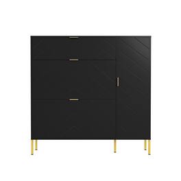 Boyel Living - 49.21 in. H Wood Shoe Storage Cabinet with Flip-Up Drawers and Adjustable Shelf - Black