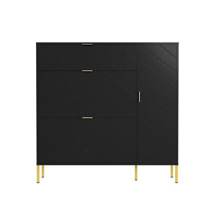 Front. Boyel Living - 49.21 in. H Wood Shoe Storage Cabinet with Flip-Up Drawers and Adjustable Shelf - Black.