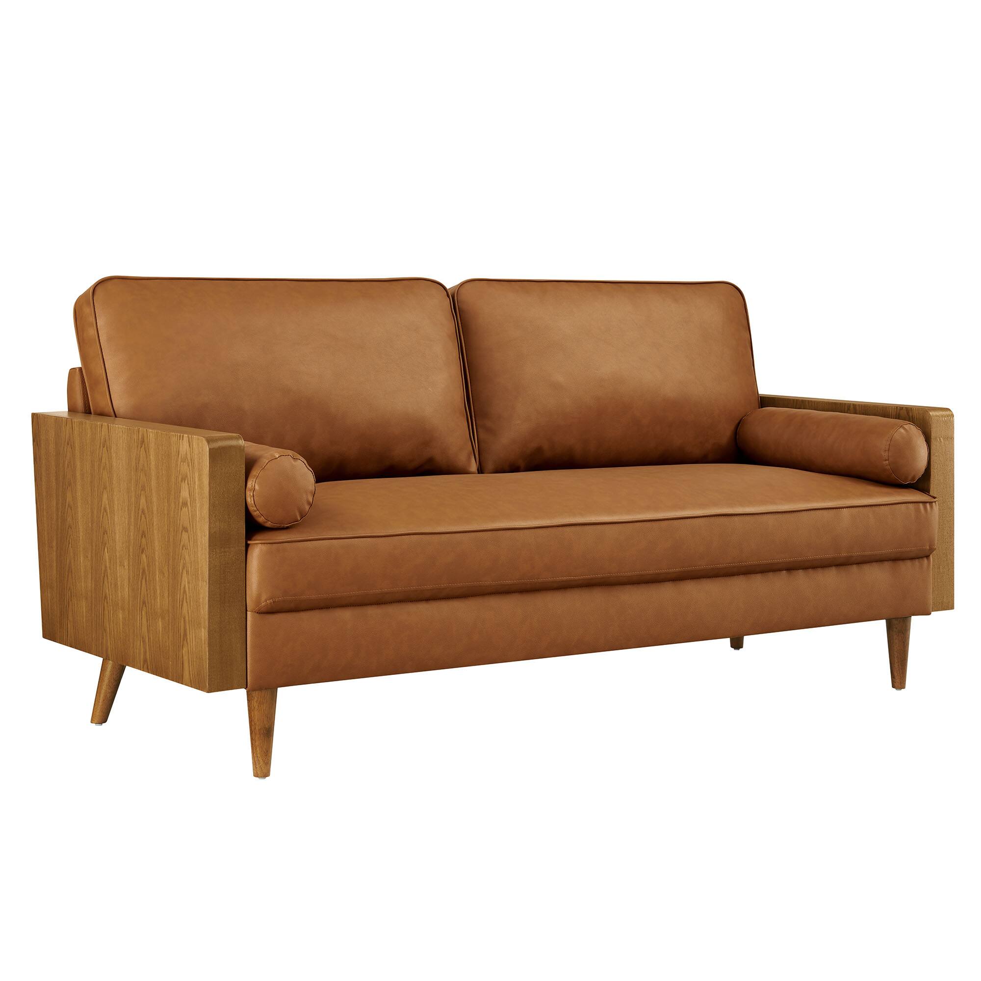 Front. Modway - Kellan Vegan Leather Sofa by Modway - Brown.