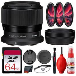 Sigma - 56mm f/1.4 DC DN Contemporary Lens Nikon Z Bundle - Black