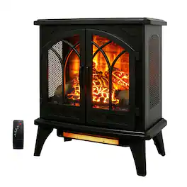 Loheer - 24 inch electric fireplace stove Freestanding Infrared Quartz Heater with 3D Flame and Remote Control Antique - Antique Black