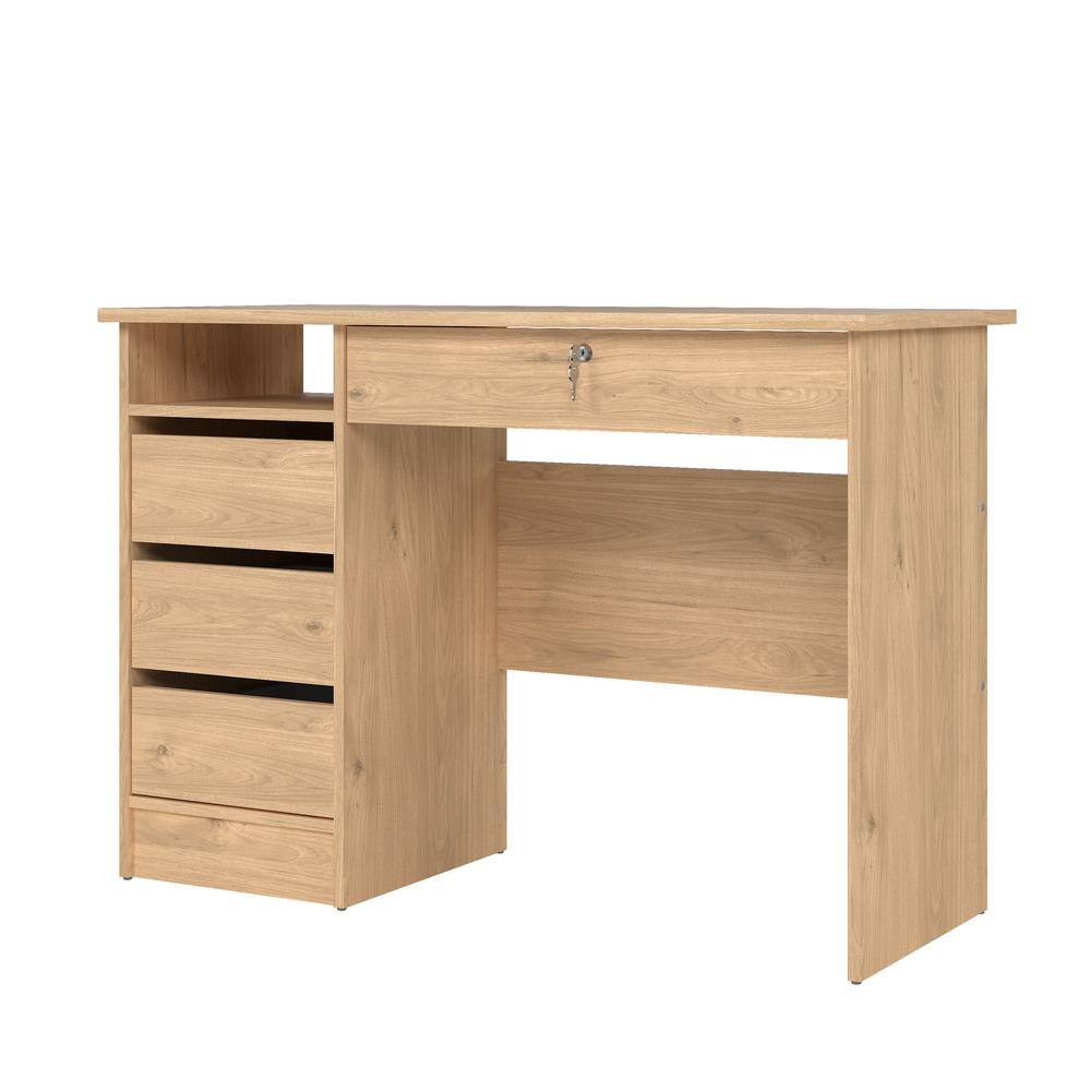Angle. Tvilum - Wescot Home Office Writing Desk with 4 Drawers and Open Shelf, Jackson Hickory - Brown.