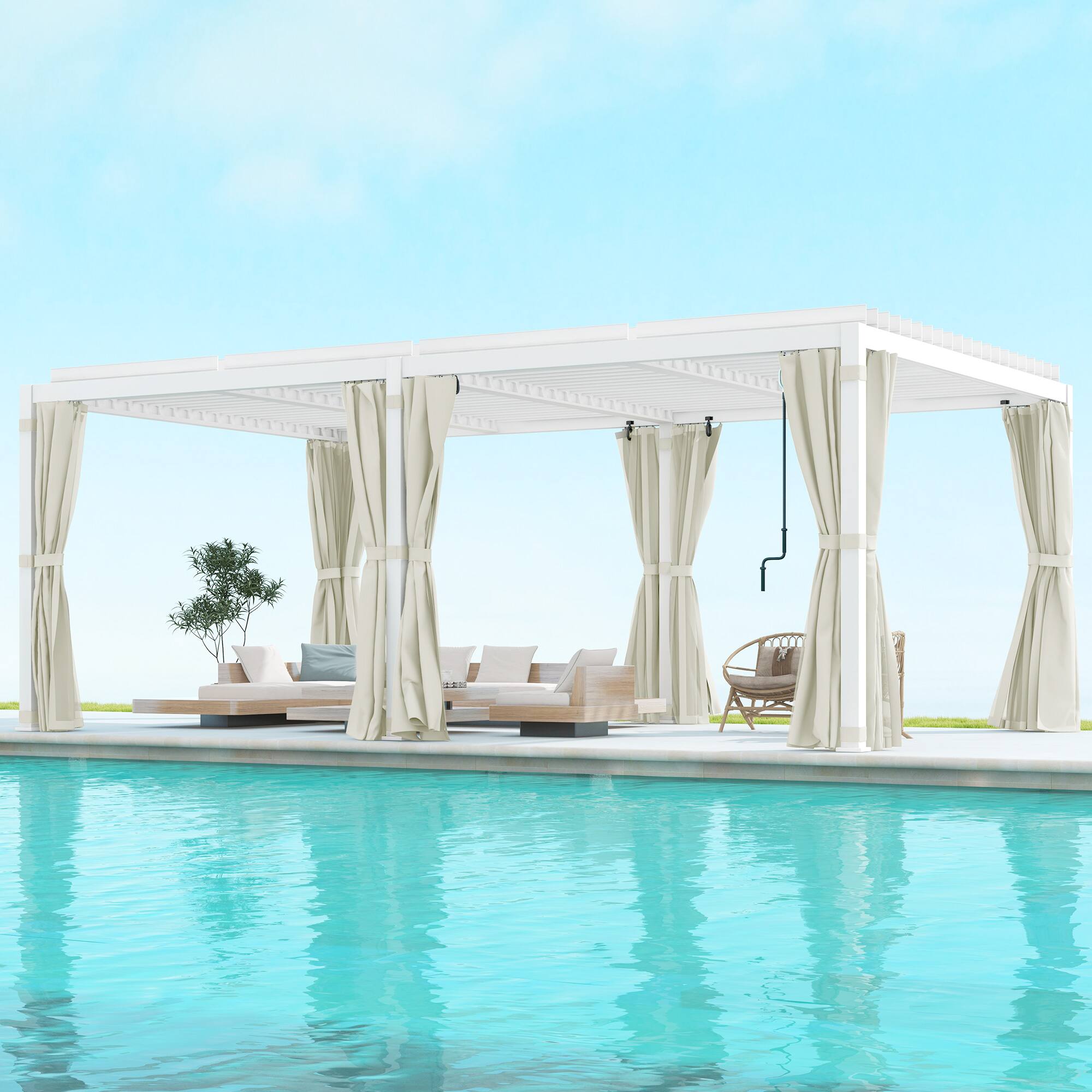 Alt View 1. Outsunny - 12' x 19' Louvered Pergola Hardtop Gazebo with Adjustable Aluminum Roof and Frame, Outdoor Pergola - White.