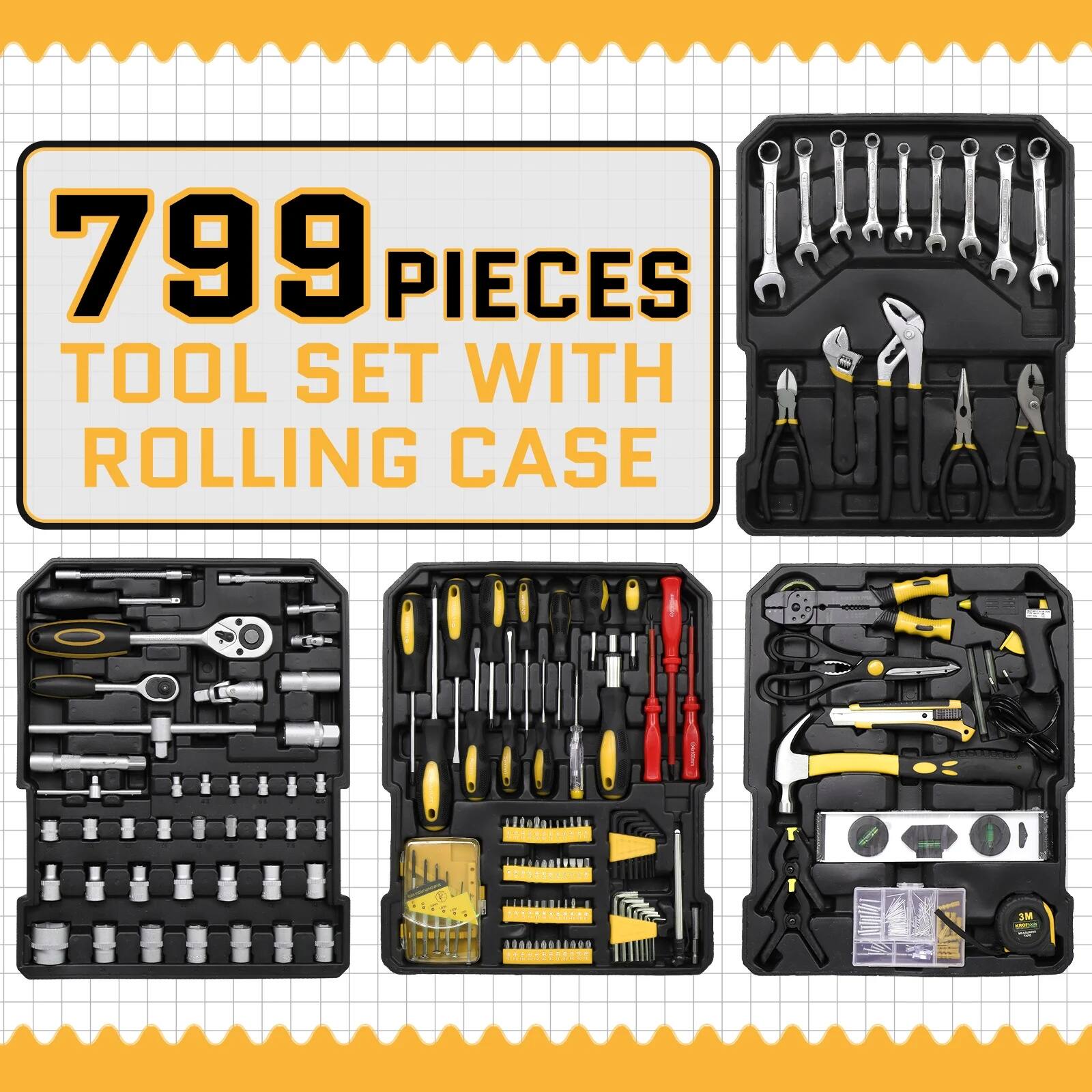 799 PIECES TOOL SET WITH ROLLING CASE