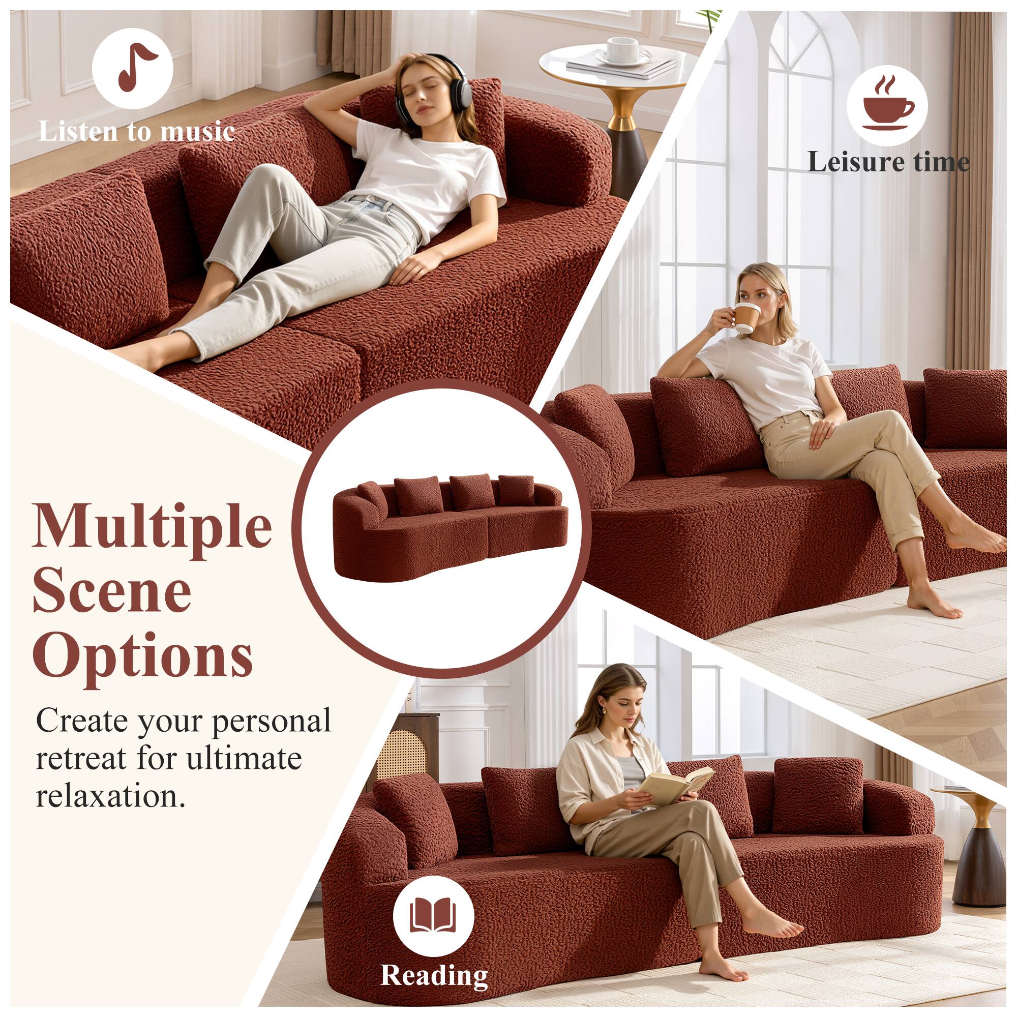 Listen to music  
Leisure time  
Multiple Scene Options  
Create your personal retreat for ultimate relaxation.  
Reading