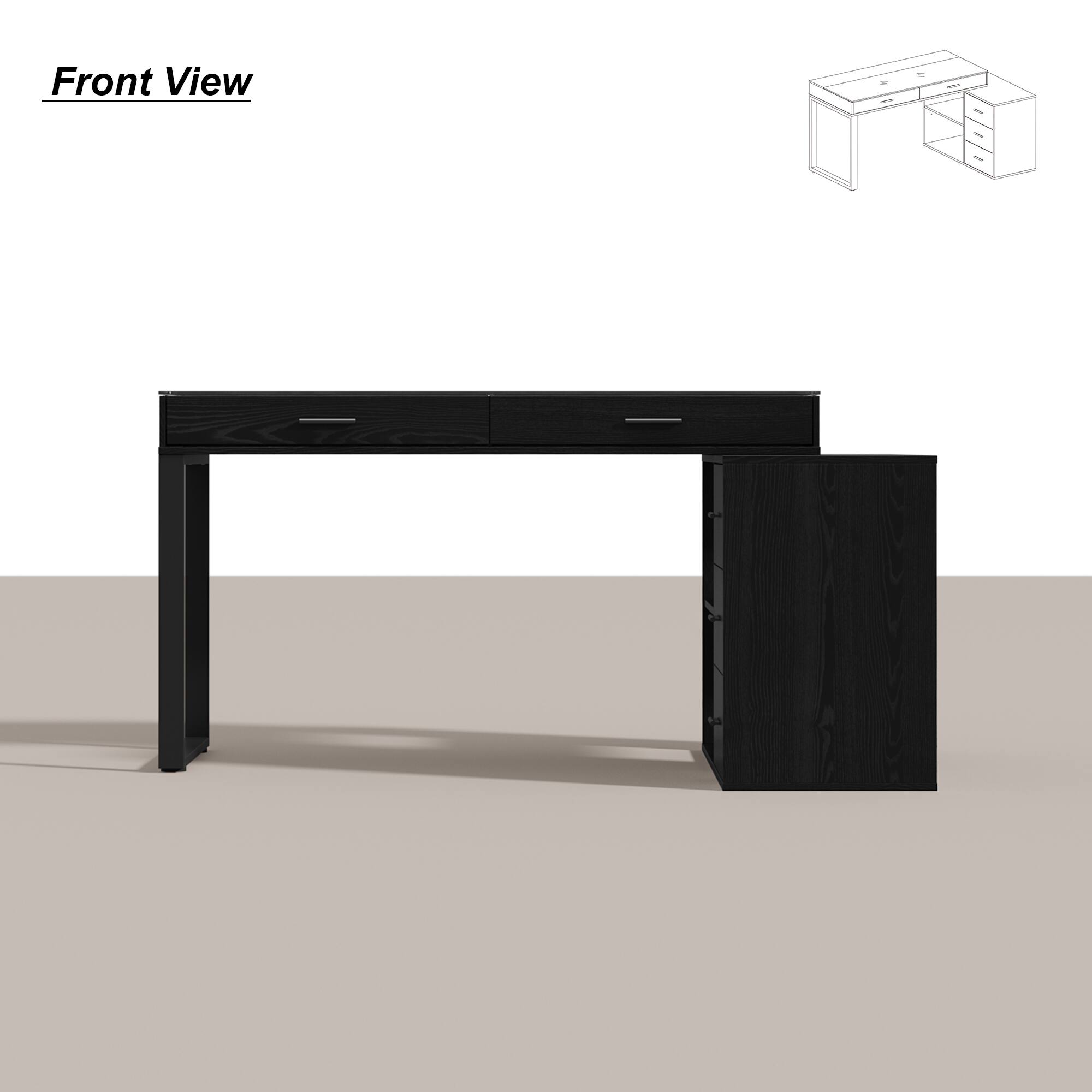 Famapy - L - Shaped Desk with Glass Top: Modular, Organized & Stylish Workspace - Black