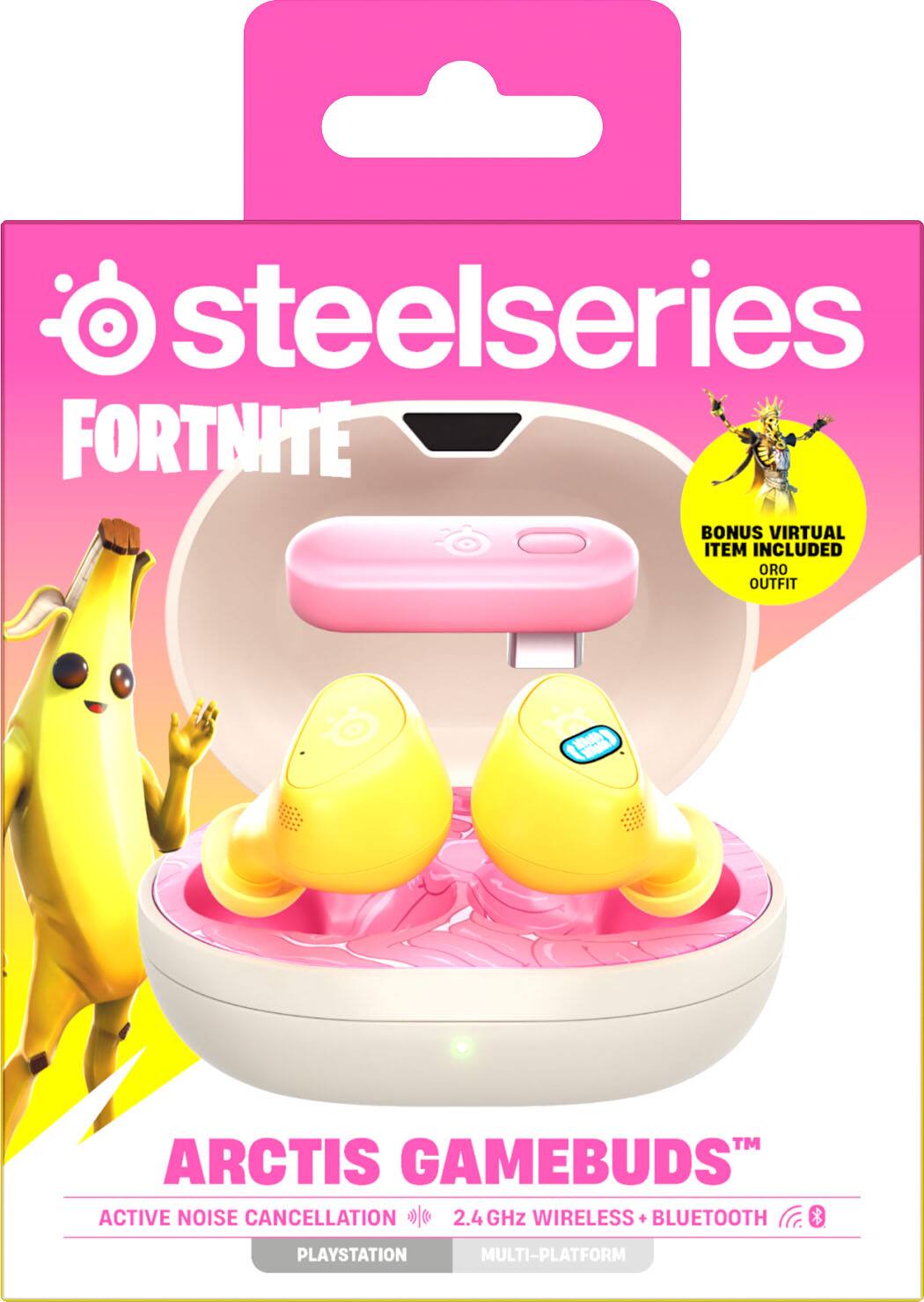 steelseries FORTNITE BONUS VIRTUAL ITEM INCLUDED ORO OUTFIT  
ARCTIS GAMEBUDS ACTIVE NOISE CANCELLATION 2.4 GHz WIRELESS + BLUETOOTH +  
PLAYSTATION MULTI-PLATFORM