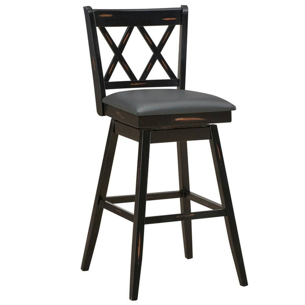 Angle. Pefilos - 2 Pieces 29 Inches 360° Swivel Counter Height Barstool Set with Rubber Wood Legs-Black, Bar Height Stools, Counte - Black.