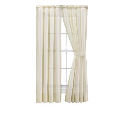 Front. Ellis Curtain - Ellis Curtain Shadow Stripe Tailored Curtain Panel Pair for Windows with Ties 80" x 45" Natural - Natural.