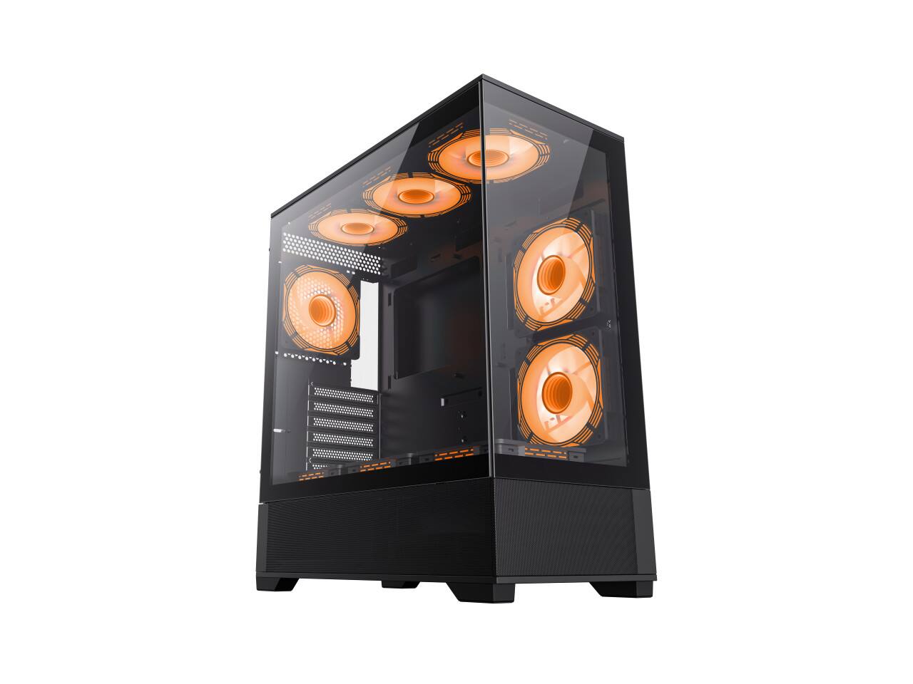 Angle. GAMEMAX - GAMEMAX VISTA AB Black USB3.0/Type C Tempered Glass Mid-tower ATX Case w/6x120mm ARGB Fans, 4090 GPU & 360mm AIO Support - Black.