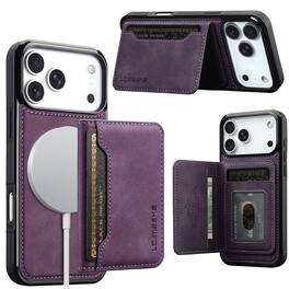 Dteck - RFID Blocking Magnetic 2 in 1 Wallet Phone Case for Apple iPhone 17 Pro Max, Slim Detachable Card Holder Kickstand Cover - Purple