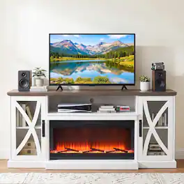Ihomeadore - 70" Modern Electric Fireplace TV Stand Entertainment Center with 36" Electric Fireplace and Cabinets for TV up to 80" - White