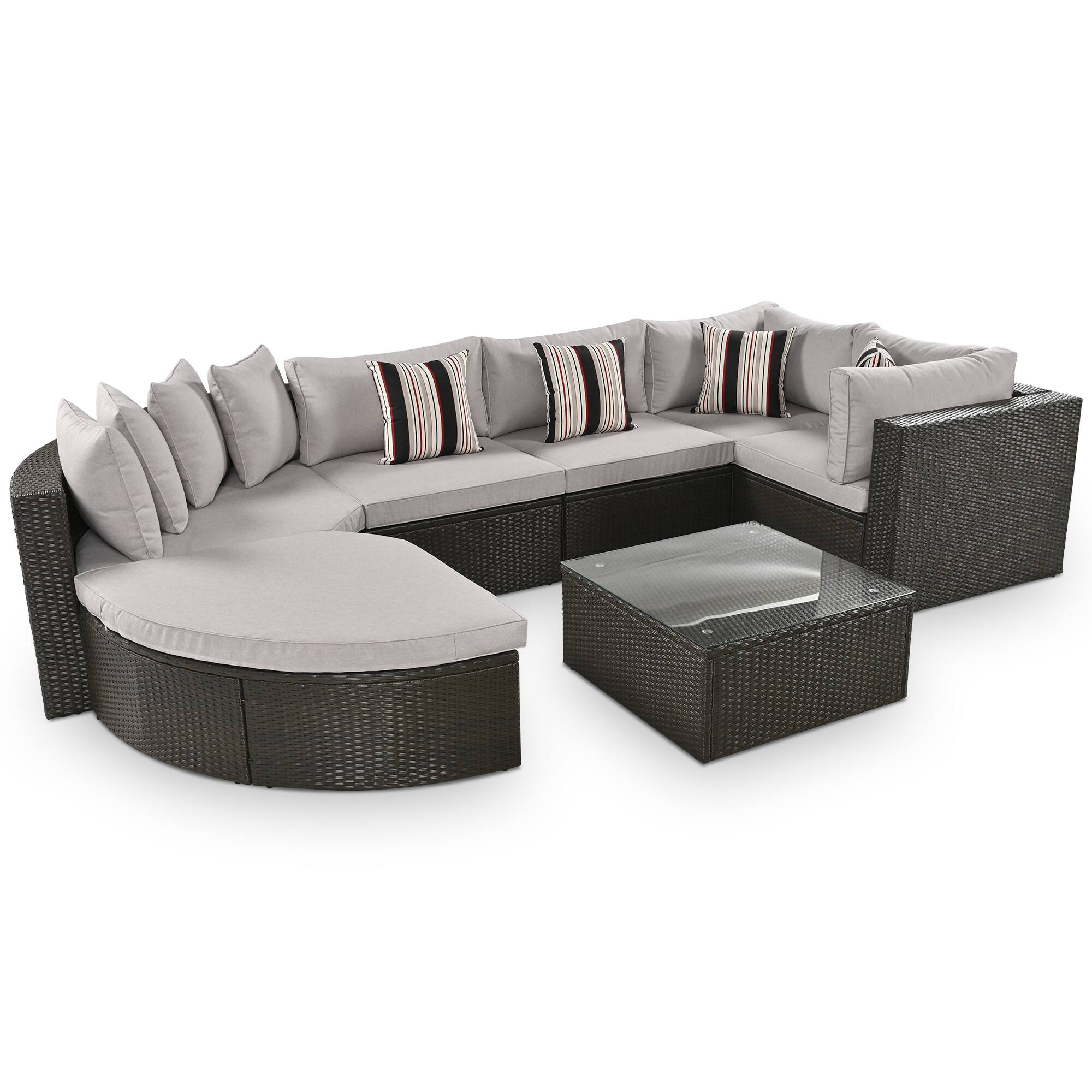 Alt View 2. Mondawe - 7-piece Outdoor Wicker Sofa Set With Colorful Pillows - Gray.