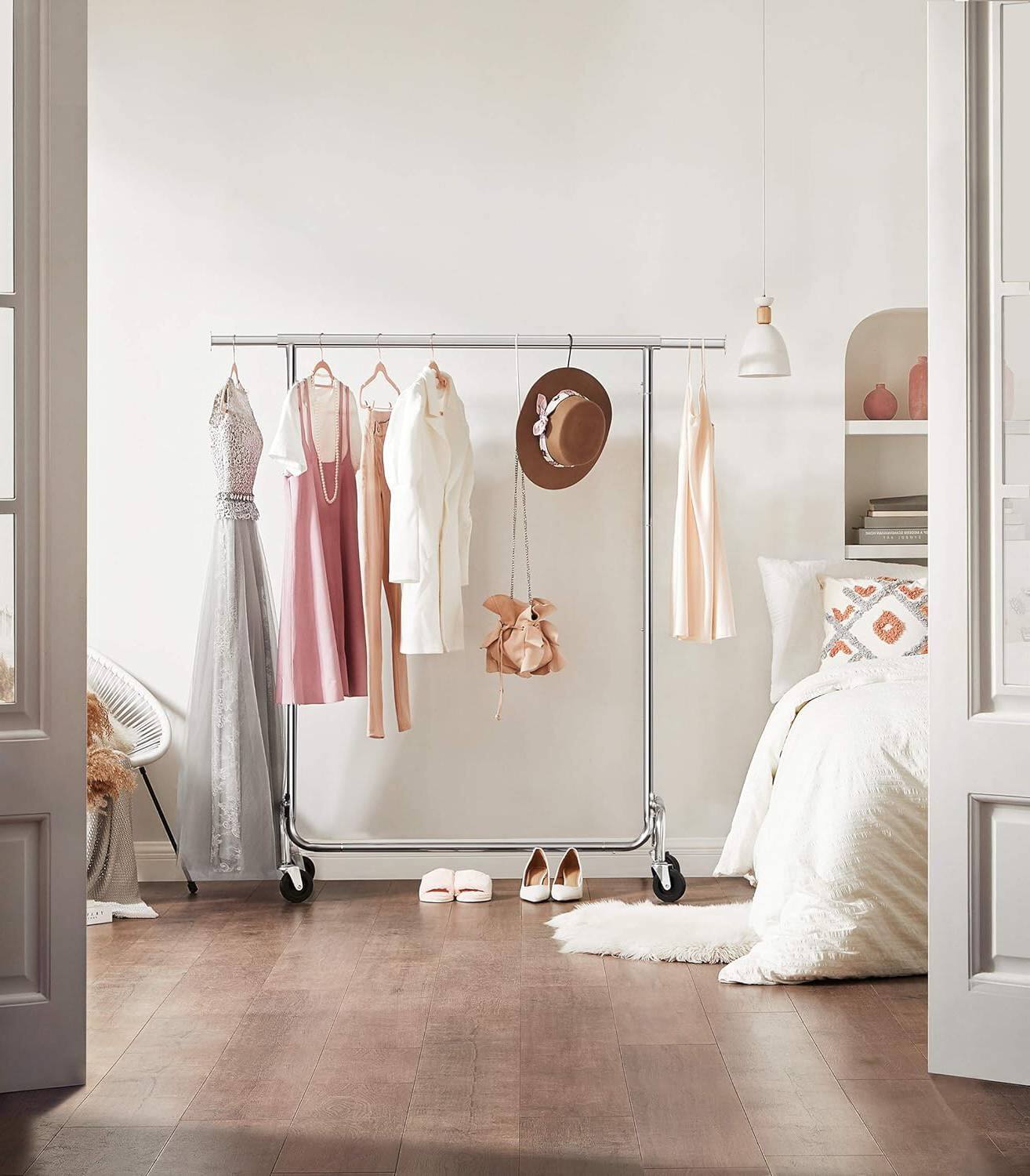 Back. Hivvago - Heavy Duty Metal Tube Clothes Garment Rack on Wheels with 286 lb. Capacity - silver.