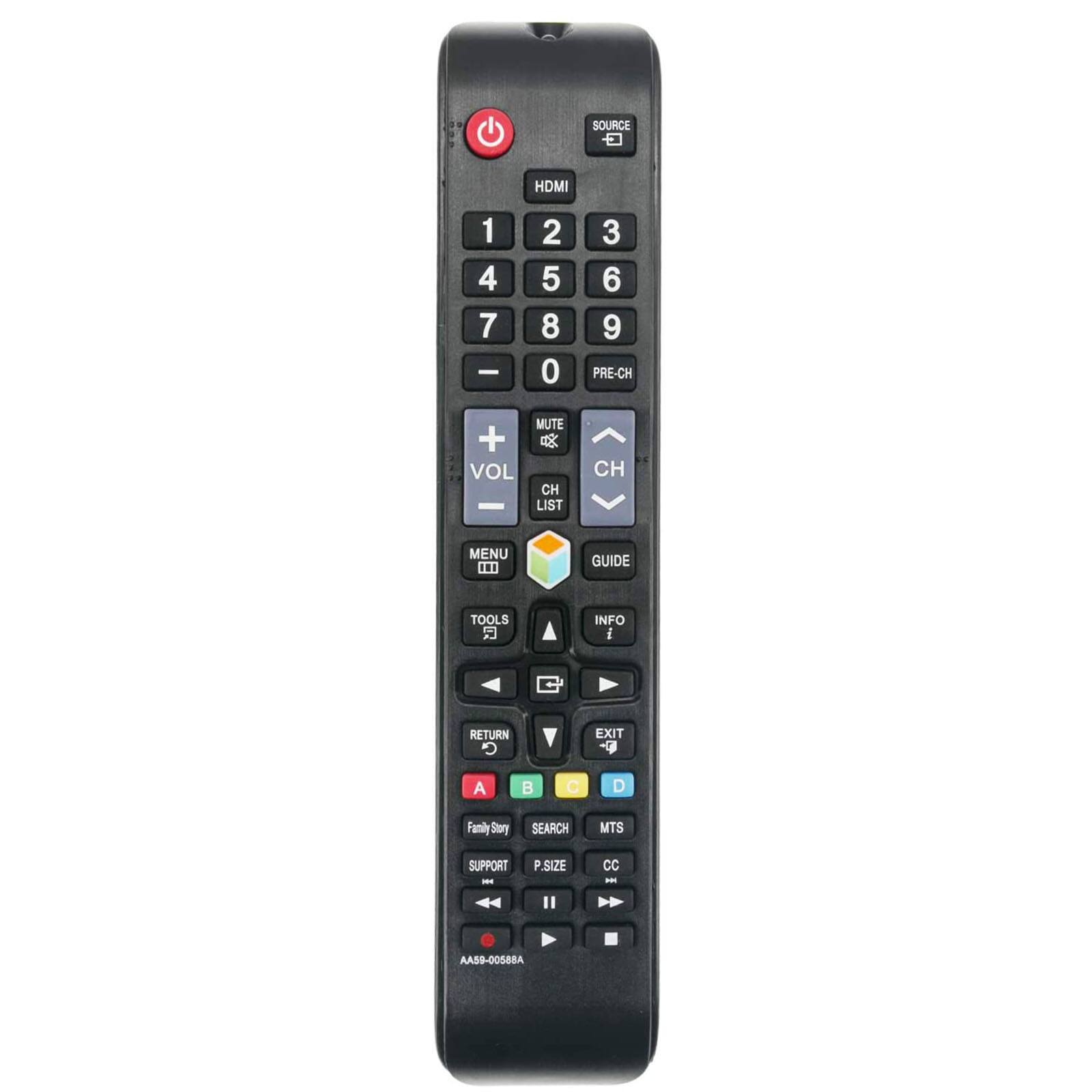 SOURCE HDMI 1 2 3 4 5 6 7 8 9 0 PRE-CH + VOL - MUTE  CH LIST CH MENU ... GUIDE TOOLS  INFO f RETURN EXIT A  C D Family Story SEARCH MTS SUPPORT - P .SIZE CC - AA59-00588A