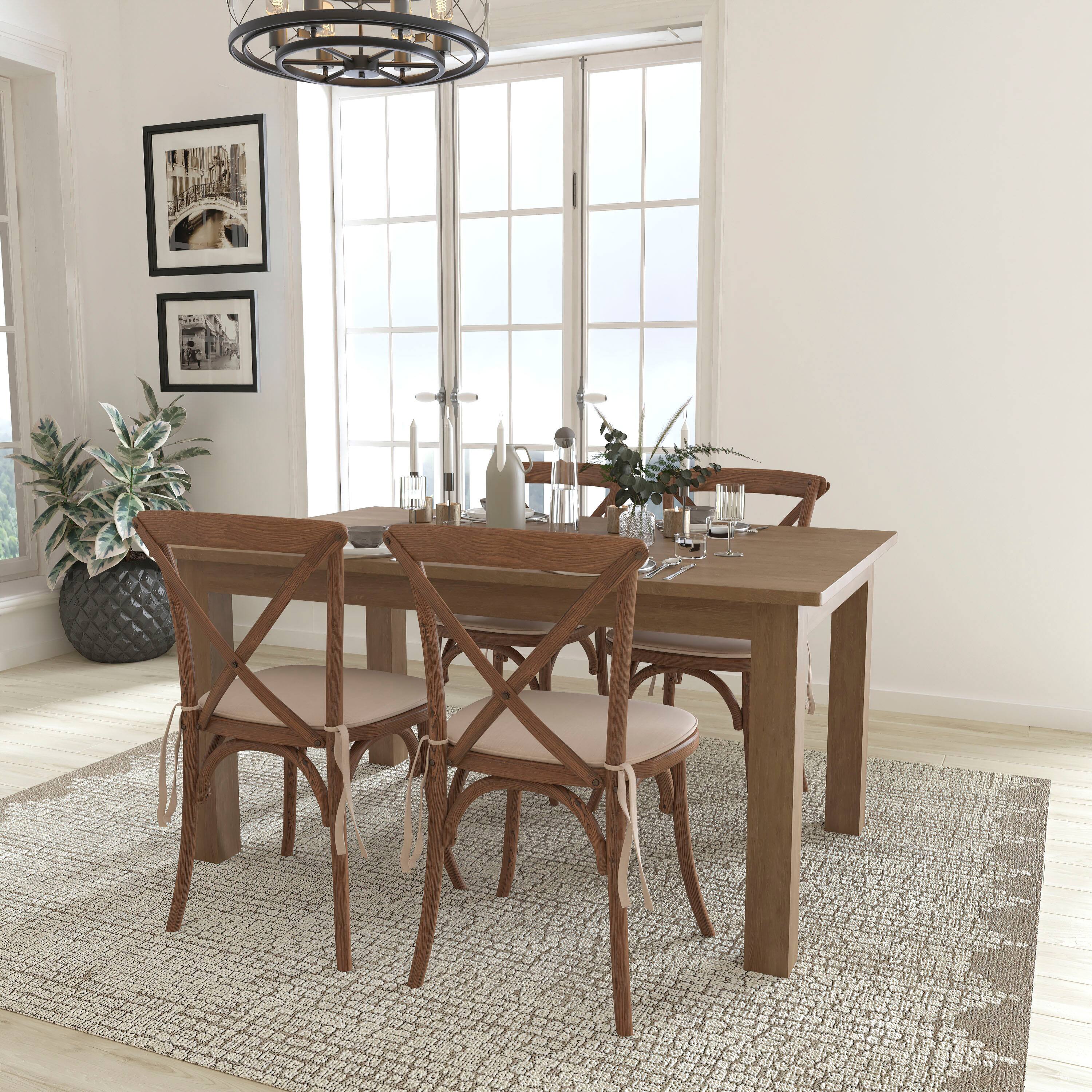 Alt View 2. Flash Furniture - HERCULES 60" x 38" Antique Rustic Farm Table Set with 4 Cross Back Chairs and Cushions - Brown.