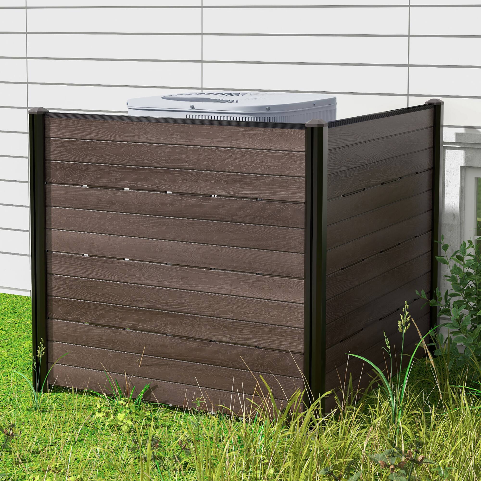 Alt View 1. Gymax - Gymax Privacy Fence Screen 48'' L x 46'' H Air Conditioner Fence w/ 5 Ground Stakes Outside Brown - Brown.