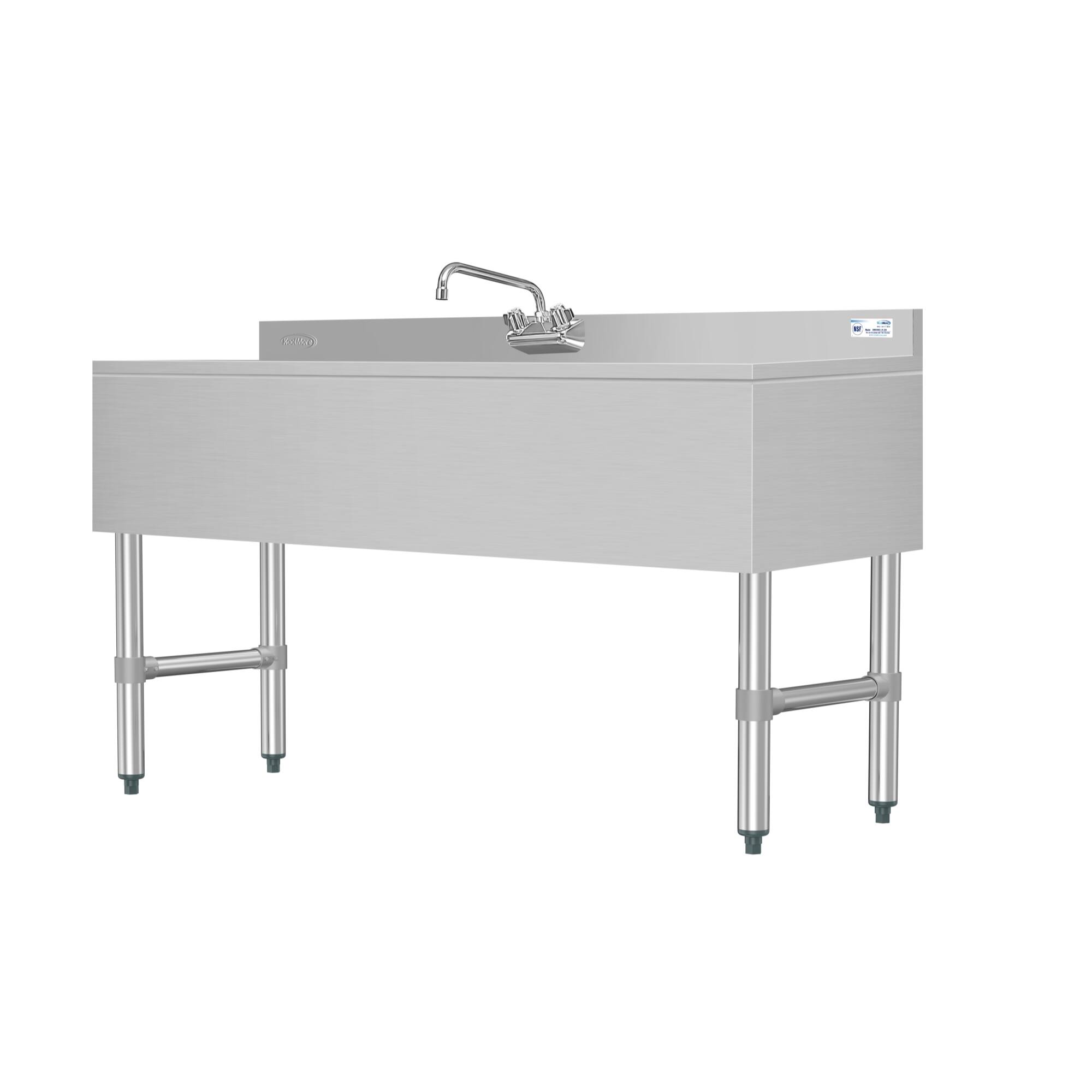 Alt View 2. Koolmore - 60 in. Three-Compartment  Bar-Sink with 3 in. Backsplash, Dual Drainboards with Low Lead Faucet, NSF Certified - Stainless Steel.