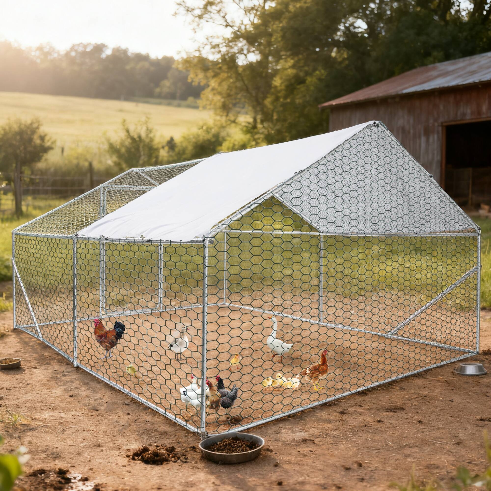 Angle. Loheer - Spacious Metal Chicken Coop 13.1 x 9.8 x 6.6 ft Outdoor Chicken Run with Rain Cover..