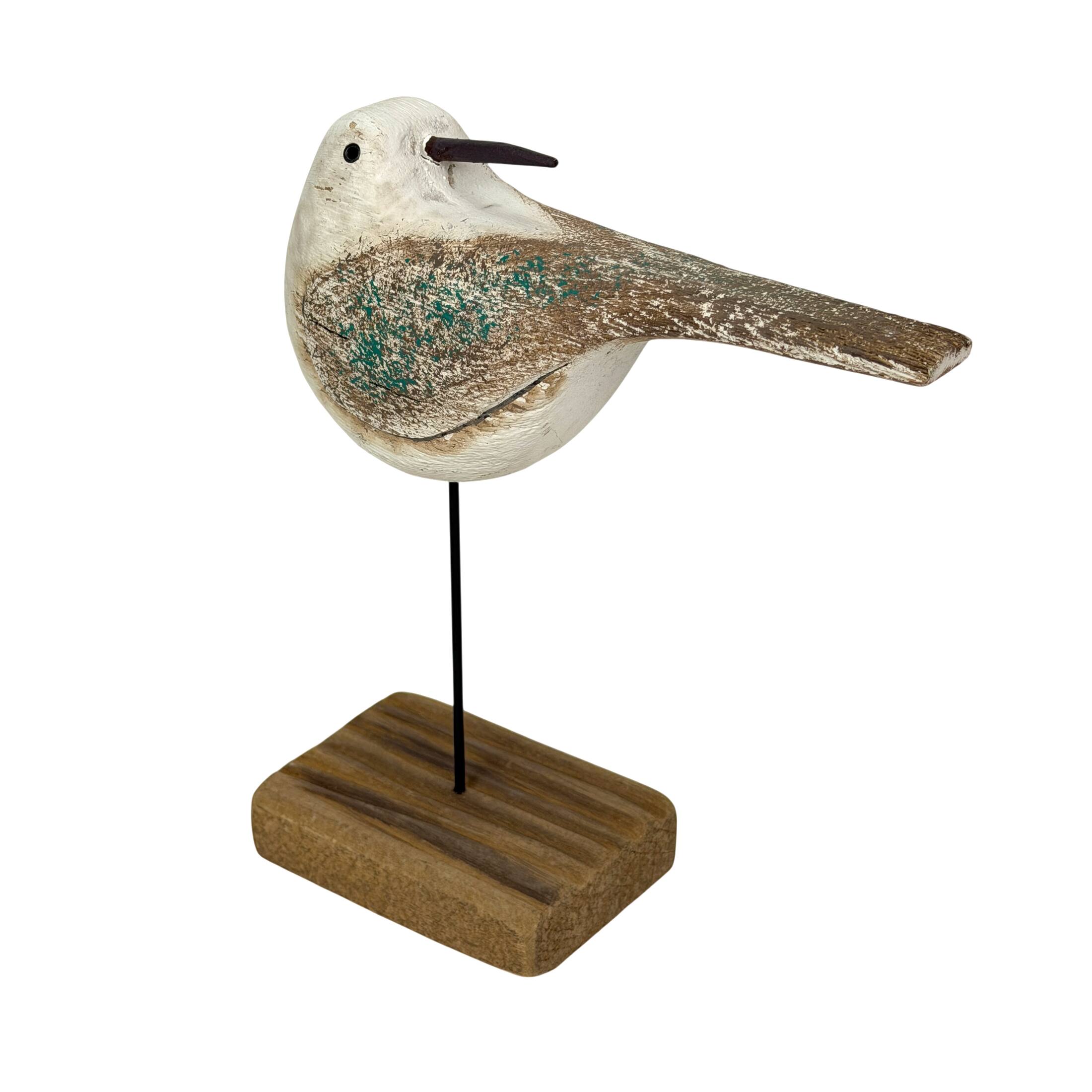 Front. Things2Die4 - Distressed Wooden Seabird Statue on Stand Coastal Tabletop Decor 8.25 In - White.